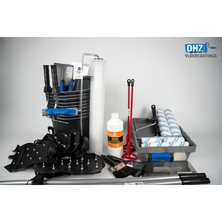 Materialenpakket GROOT (3-4 p) | DHZ Epoflow (UV) anhydriet, gevlinderd beton, egaline, gladde cementdek/zandcement (gevlinderd)